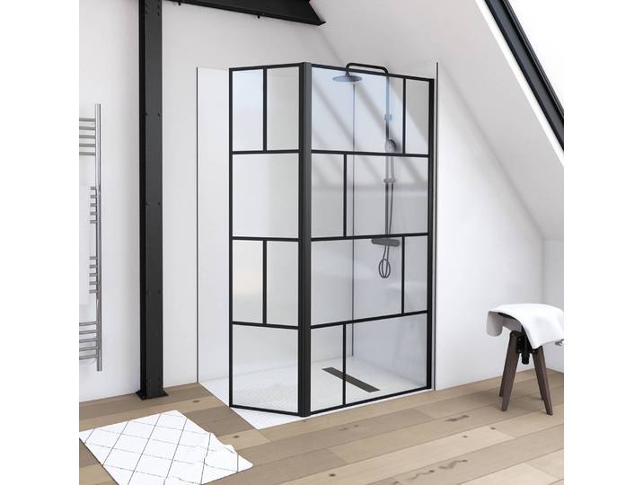 Duschwand Walk-In IV 90 x 195 x 5cm Schwarz/Matt Schwarz