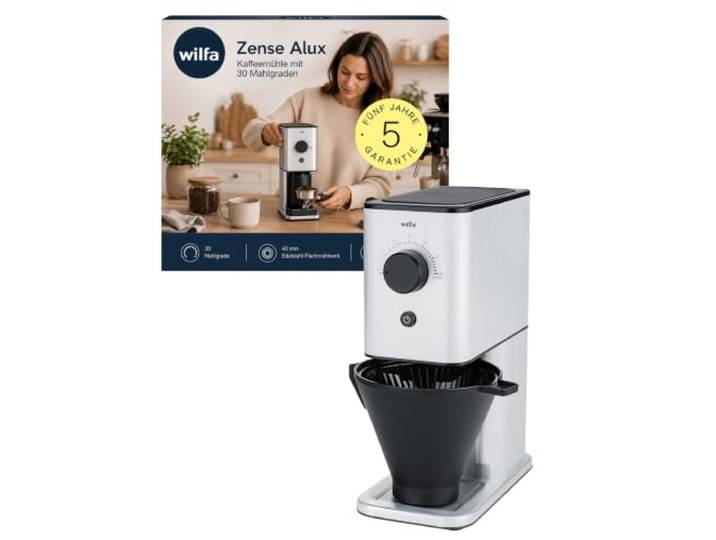 Wilfa ZENSE ALUX Kaffeemühle I 30 Mahlgrade Für Filterkaffee, Pour Over & French Press I 40 mm Edelstahl-Flachmahlwerk I Antistatik-System I ECBC-zertifiziert