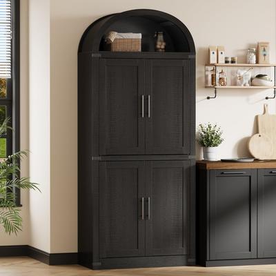 Garvee "71.6"" Farmhouse Arched Pantry Cabinet & Large Bookshelf"