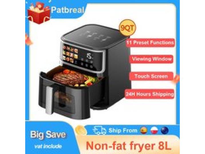 Patbrela Friteuse à air sans huile 8L 1700W écran tactile LED 11 fonctions modèle AF305