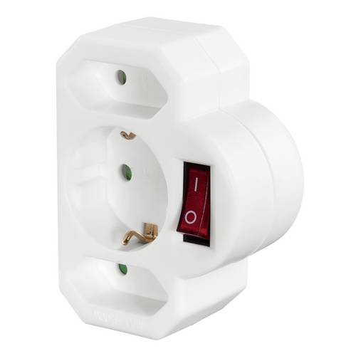 Hama 00223217 Steckdosenadapter 3-fach, 1x Schutzkontakt, 2x Euro, Schalter, Weiß
