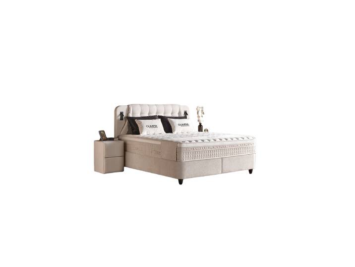 Premium Boxspringbett „Olimpia“ inkl. Matratze & Topper Beige 160 x 200 cm SCANDIBEDDING