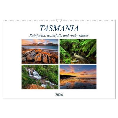 Tasmania Rainforest, waterfalls and rocky shores (Wall Calendar 2026 DIN A3 landscape), CALVENDO 12 Month Wall Calendar