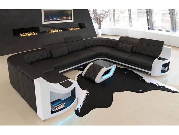 Mini Sofa Genua U-Form aus Leder