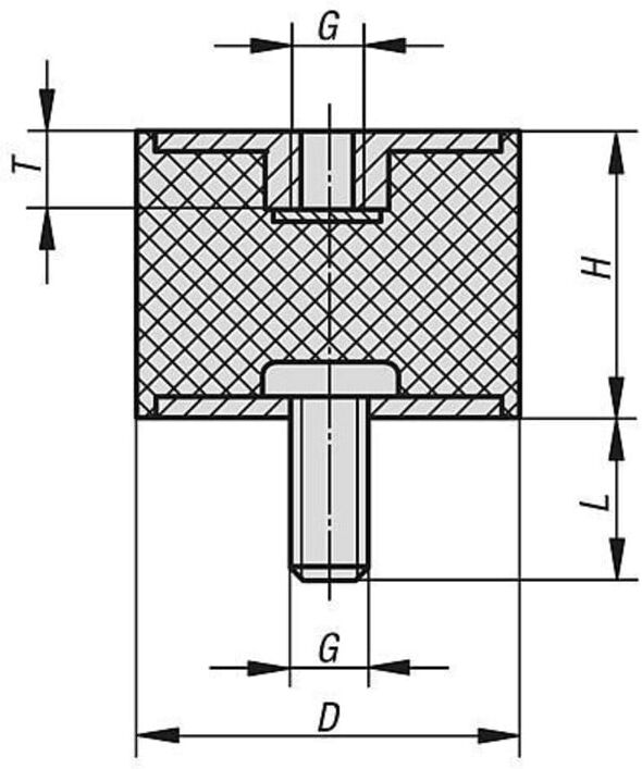 KIPP Gummipuffer Typ B M10x28 Ø50 H50 Stahl Elastomer (K0568.05005055)