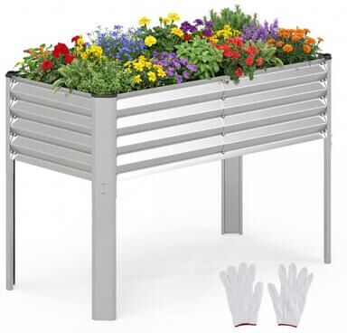 "Costway Galvanized Raised Garden Bed with Legs 46"" x 24"" x 31"" Metal Elevated Planter Box-Silver"