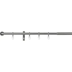 Ondeco Gardinenstange ausziehbar 1-lauf Wandmontage  Endstück Ball Edelstahl-optik 16/19 mm mit Ringen Farbe: Edelstahl-Optik, Größe: 120-210 cm