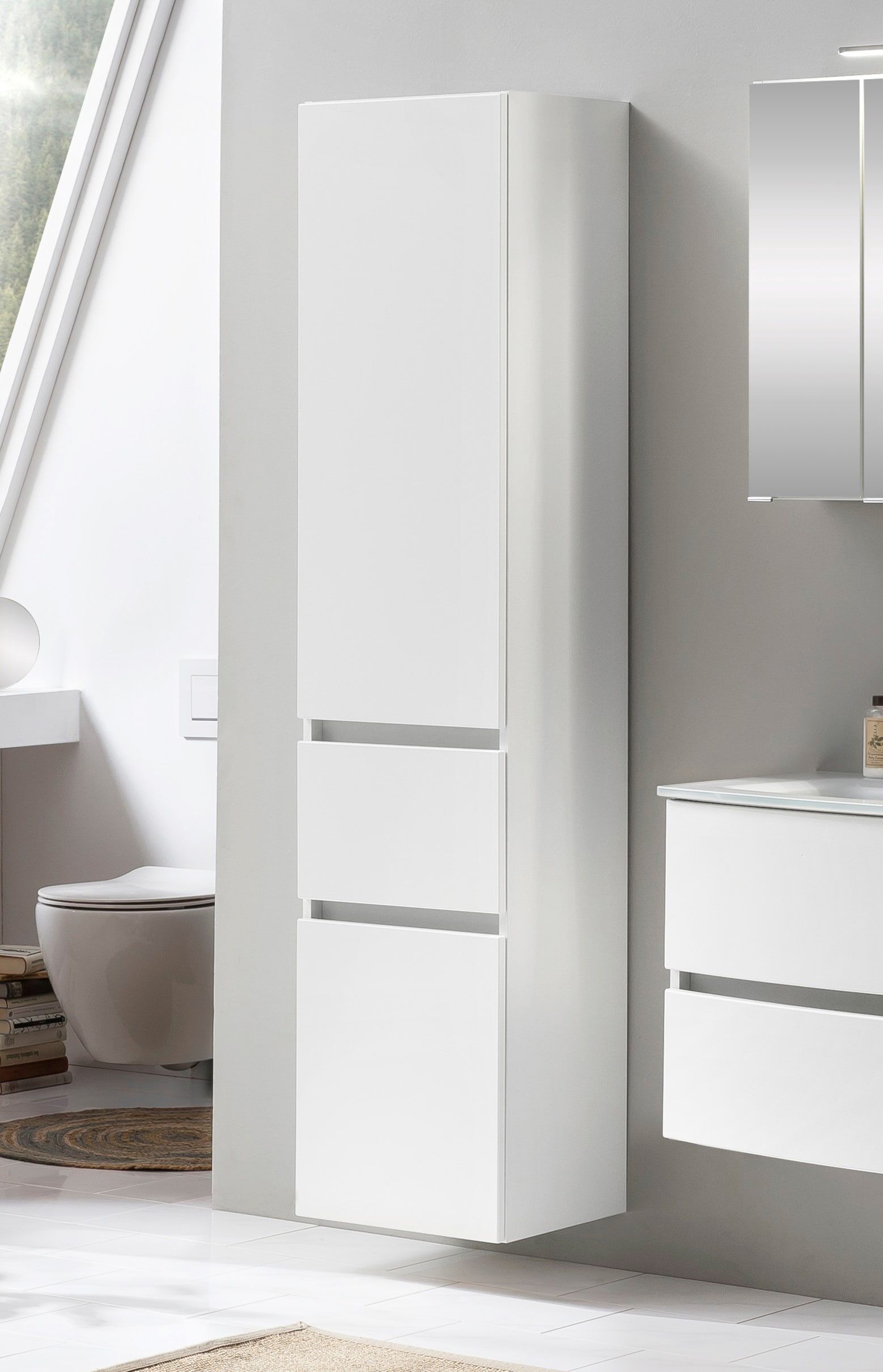 Seitenschrank WELLTIME "Kaunas", weiß (matt weiß, weiß), B:40cm H:180cm T:35cm, Holzwerkstoff, Schränke, Seitenschrank, 40 cm breit, mit Schubkasten, Soft-Close-Funktion