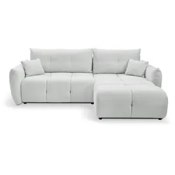 ECKSOFA MODA E Hellgrau Geflochtener Stoff mit Schlaffunktion