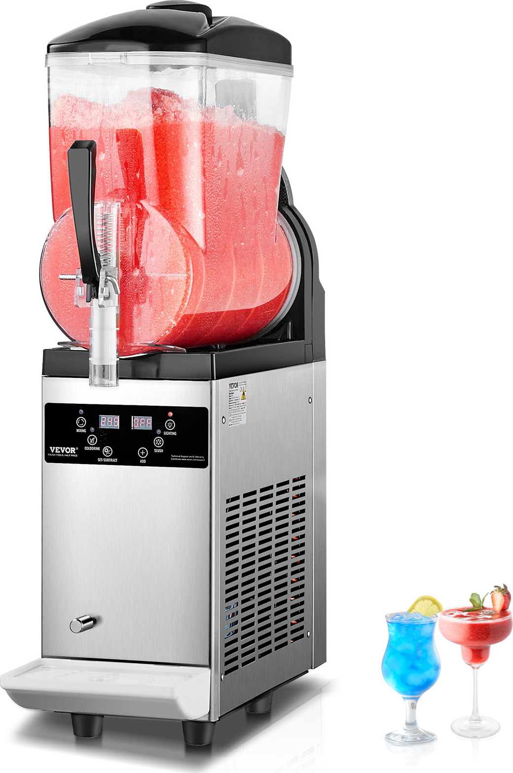 VEVOR kommerzielle Slusheis Maschine 12 L Einzeltank-Maschine für gefrorene Getränke, 48 Tassen Edelstahl Slush-Eismaschine mit elektronischem Tastenfeld Softeis Maker für Partys Restaurants Cafés