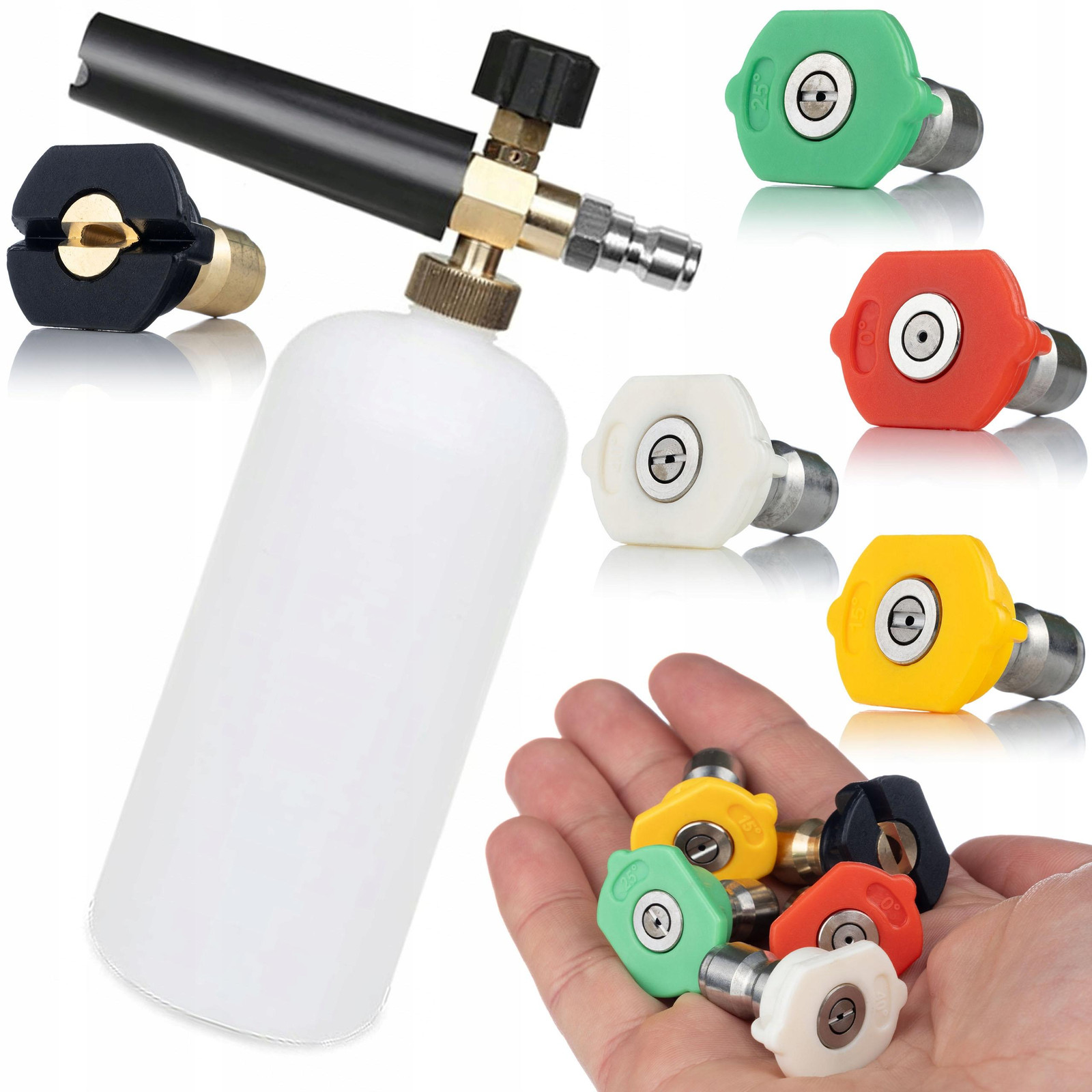 ROSFIX Spuitmond Set met 5 Spuitmonden, Snelkoppeling en 1000ml Schuimpistool voor Hogedrukreiniging, 250bar, 60°C, 1/4"