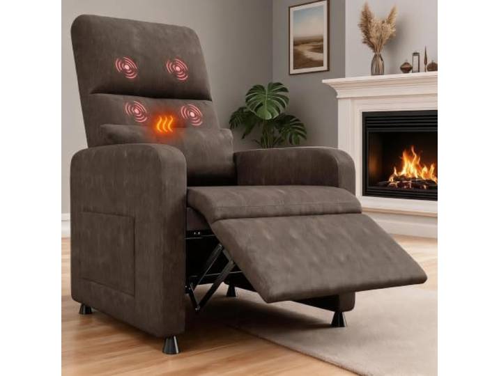 Koioplie Massagesessel mit Wärmetherapie, Braun Elektrisch verstellbarer Ruhesessel, Integrierte Fußablage, Ideal für Wohnzimmer, Arbeitszimmer oder Leseecke