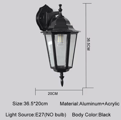 Uplift Curations Europe Style Retro E27 Outdoor Wall Lamp Waterproof Exterior Lighting For Garden Balcony Porch black Down