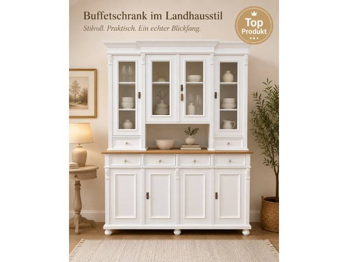 Wohnpalast Buffet Premium Küchenschrank Buffetschrank Landhaus Massivholz mit Türen und