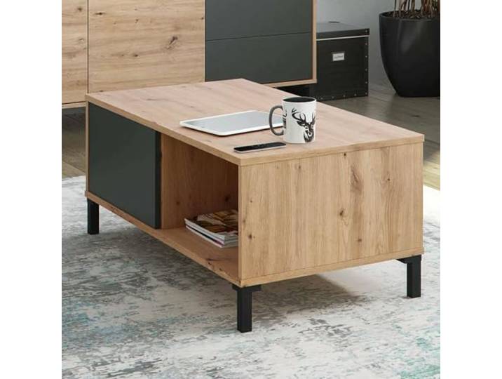 Dmora - Evansville Couchtisch, Couchtisch, Niedriger Wohnzimmertisch, 100x50h40 cm, geknotete Eiche und Anthrazit