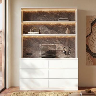 Homsee "141.7"" Modular Storage Cabinet with Lights, Entertainment Center with Drawers, Tempered Glass Display Cabinet Pantry Bookshelves"