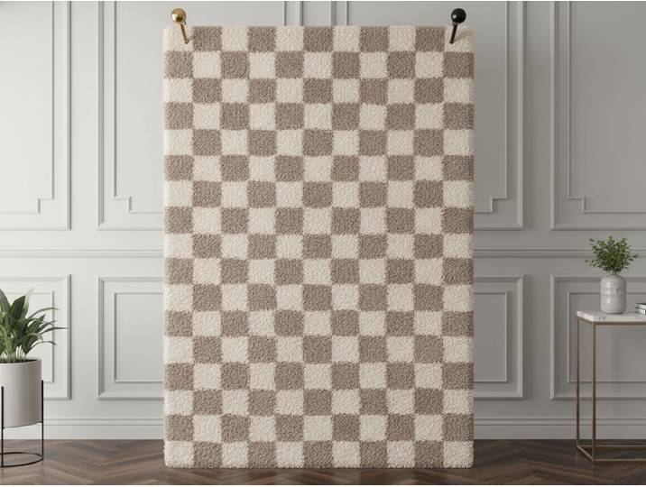 Tapis poils longs DAMIAN motifs damier