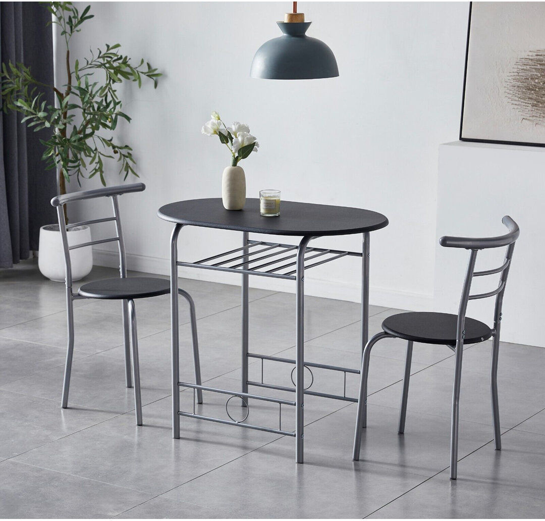 17 Stories Leund 2 -Person Dining Set Black/Silver/Black 2