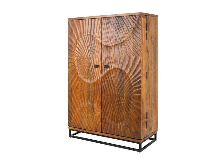 Licht-Erlebnisse Barschrank LORIEN Mangoholz Metall 95 x 141 cm Handarbeit dekorativ 2 Türen