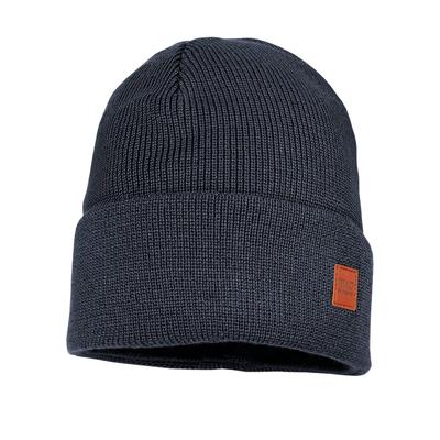 Beanie MAXIMO, Jungen, Gr. 51, blau, Strick, Baumwolle, unifarben, Mützen Beanie, Strick, breiter Umschlag, gefüttert, wärmend, weich, unifarben