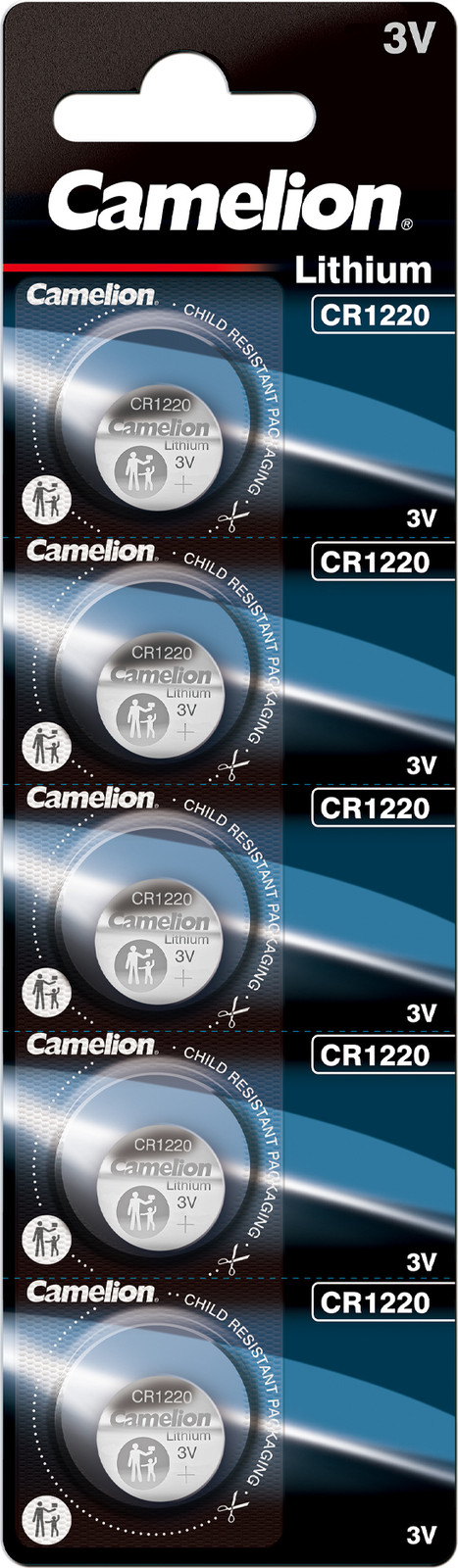 Camelion CR1220-BP5 Lithium Knoopcel Batterijen, 3V, 38 mAh, 5 stuks