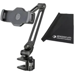K&M 19805 Smartphone und Tablet-Halter mit Tuch, Zubehör Instrumente, Schwarz