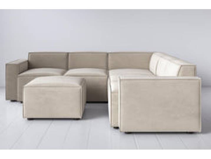 Ecksofa Model 03 mit Polsterhocker, Kreideweiß