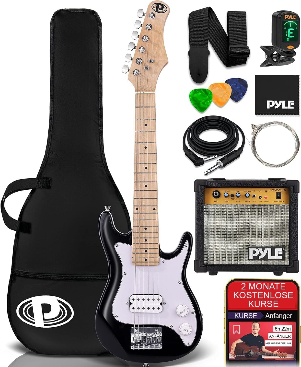 Pyle Mini elektrische gitaarset voor kinderen met 10W versterker en accessoires, 76 cm