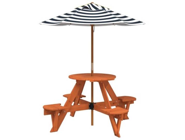 POUFGDR Picknicktisch für Kinder, 4-Sitzer, mit Sonnenschirm, massives Rund, langlebig, Schutz vor Sonne und Regen, Polyester, für den Außenbereich