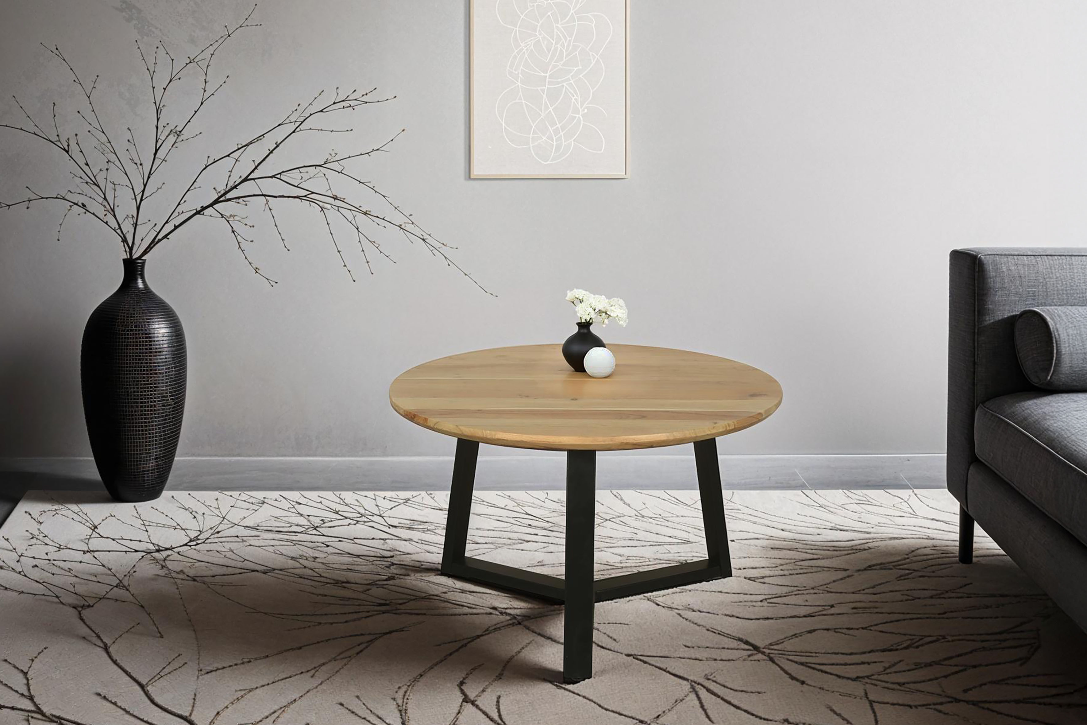 Couchtisch BYLIVING "Cross", beige (natur, schwarz, natur), H:46cm, Tische, Couchtisch natur, schwarz, natur B/H/T: 46cm, Akazie natur