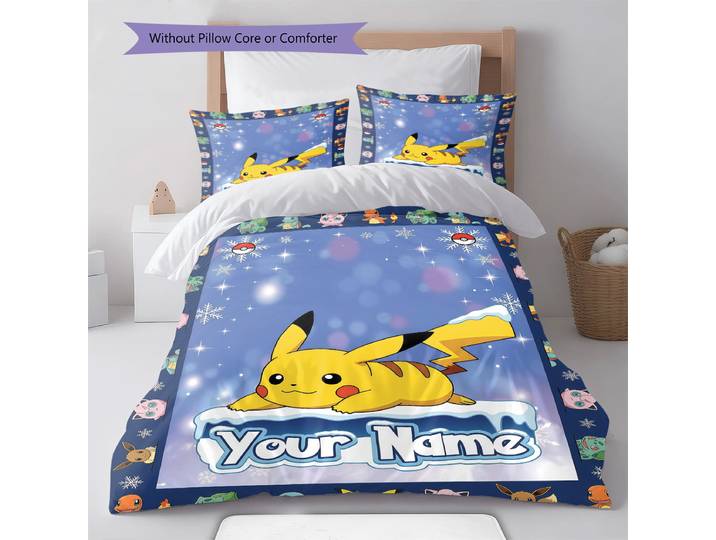 Ensemble de literie personnalisé Pokemon, housse de couette, taie d'oreiller, décoration de chambre à coucher douce, style Anime -QJY