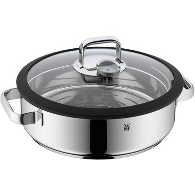 Dampfgartopf WMF "Vitalis, Bräter Induktion mit Glasdeckel und Silikonrand", schwarz (schwarz, edelstahlfarben), H:7,5cm Ø:28cm, Töpfe, Dampfgarer mit integriertem Thermometer, backofengeeignet bis 180 Grad