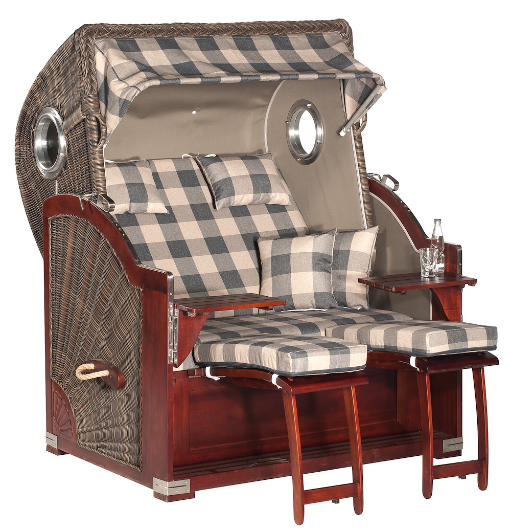 MUESING Strandkorb ''Rustikal 500 Plus Comfort'', Bullaugen, Mahagoni 16884468