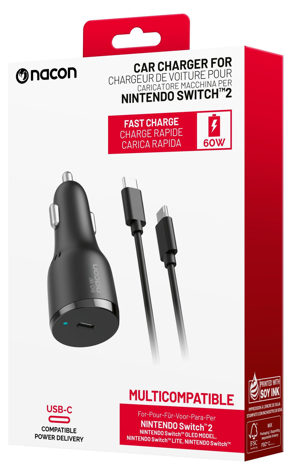 NACON Autoadapter 60W USB-C Switch II Zwart