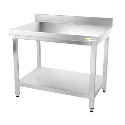 Edelstahl-Arbeitstisch 1200 x 700 mm angelehnt PREMIUM / GOLDINOX