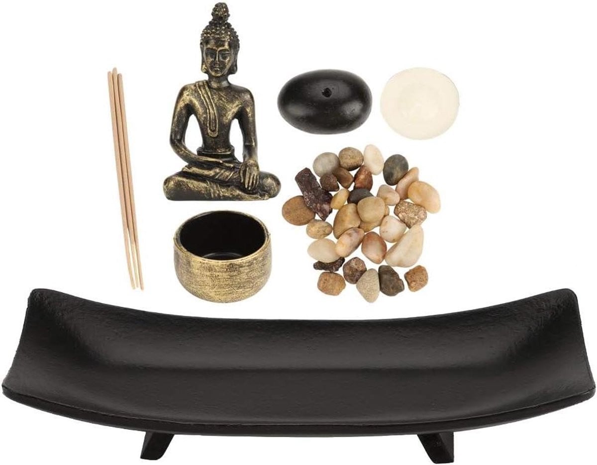 Allecto Plus Boeddha beeld met wierook- en theelichthouder voor yoga en meditatie