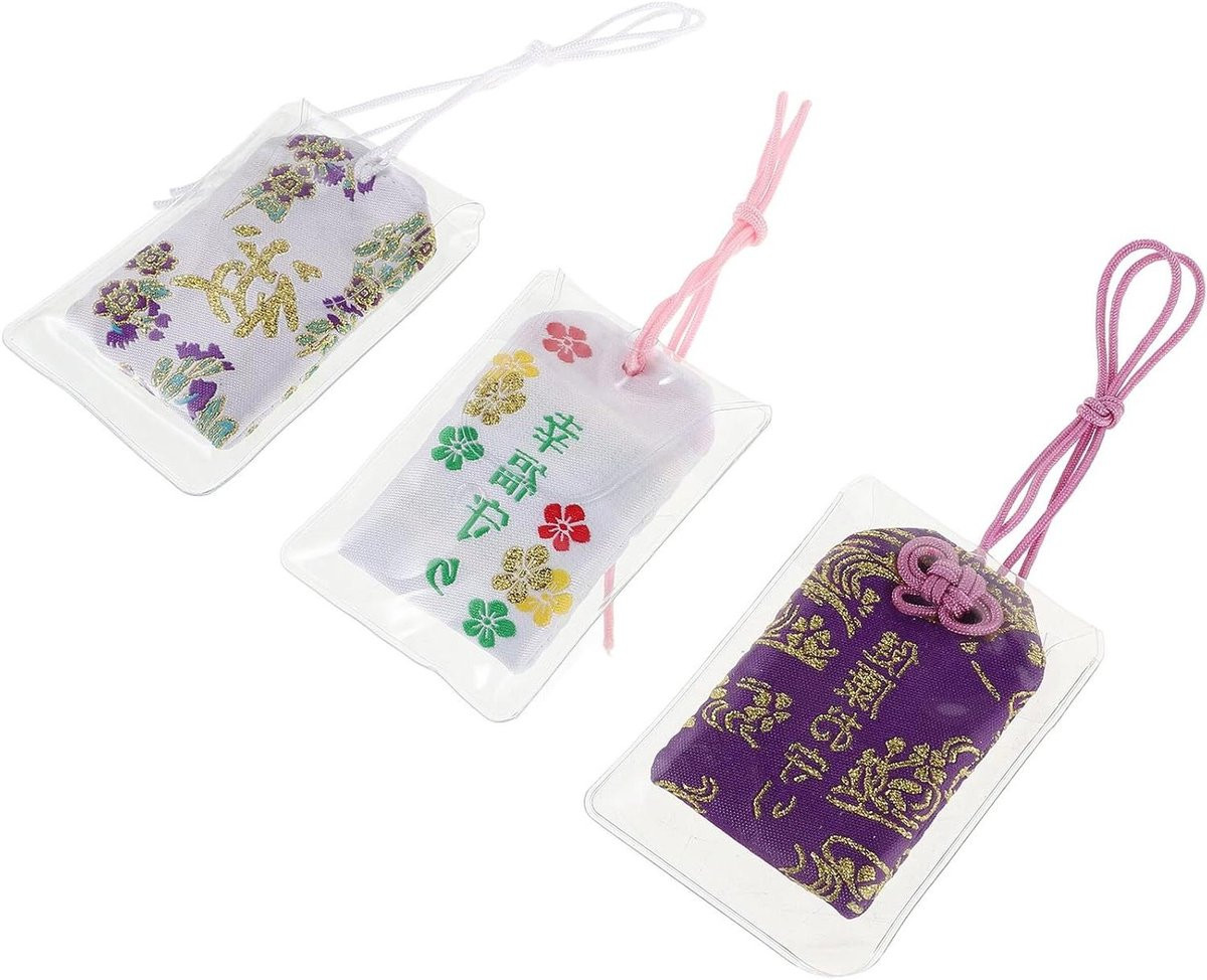 Set van 8 Japanse gelukstasjes met amuletten in mix kleuren voor feestelijke decoratie