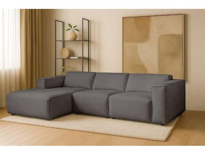 Ecksofa, Grau, 281x161 cm, Struktur, Mit Wellenunterfederung, Skandinavisch, andas