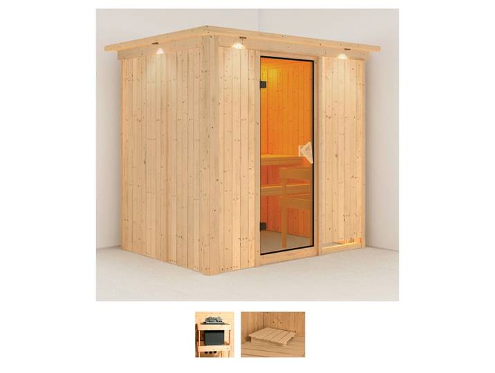 Sauna KARIBU Bedine , beige (naturbelassen), ohne Ofen, (ohne Ofen), Saunen, Sauna, ohne Ofen