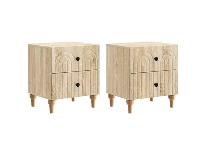 KUPTYERFG Nachttisch 2er Set Sonoma-Eiche 43x34,5x48 cm Holzwerkstoff Kompakte Nachtschränke im 2er Set für Schlafzimmer und Beistelltisch-Nutzung. Bieten praktischen Stauraum mit Schubladen.