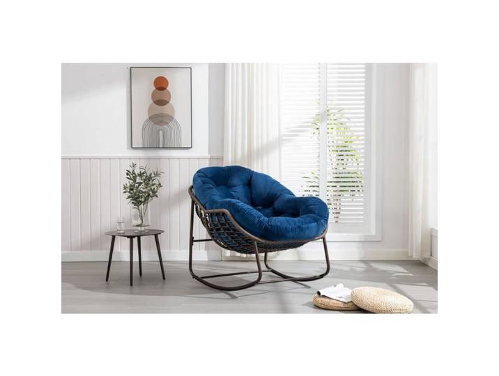 Chaise à Basculeen Forme d'œuf Chaise en rotin surdimensionnée avec Coussin rembourré Papasan à Bascule pour intérieur extérieur