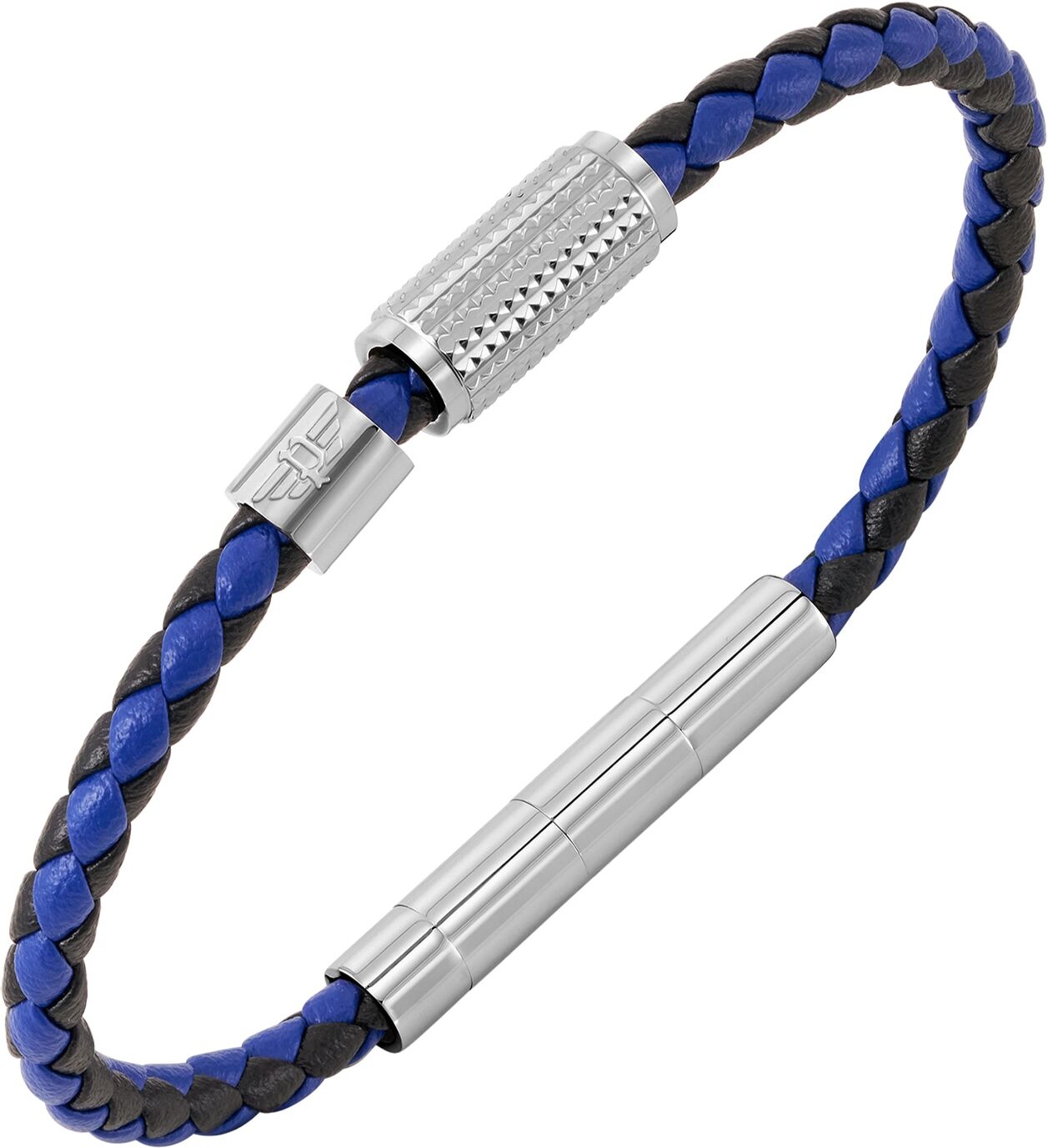 Armband POLICE "Urban Texture", blau (schwarz, blau, edelstahlfarben), Armbänder, 23cm, Edelstahl Leder, Edelstahl, Leder, Armband