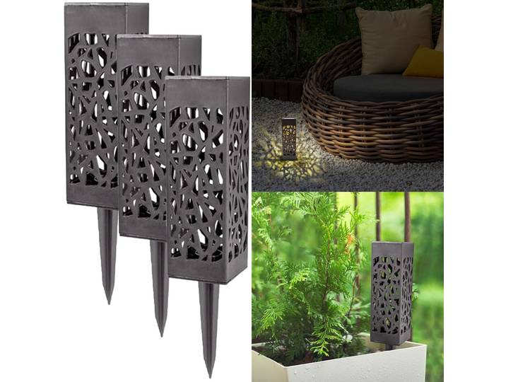 3er-Set LED Solar Gartenleuchte mit Erdspiess, Garten-Laterne mit Solarpanel
