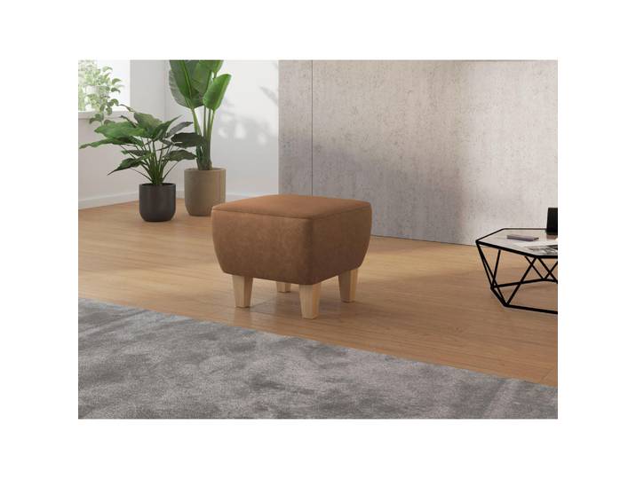 Hocker, Orange, 56x46x56 cm, Textil & Buche Massiv, Quadratisch, sit&more