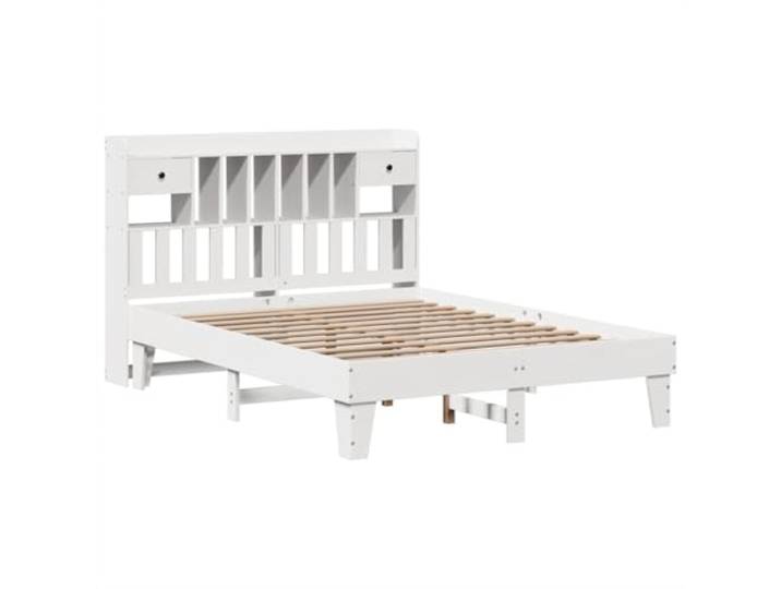 KTHLBRH Bett weiß 140 x 190 cm Massivholz Kiefer Lattenrost inklusive, 6 Fächer, 2 Schubladen, selbsttragendes Kopfteil