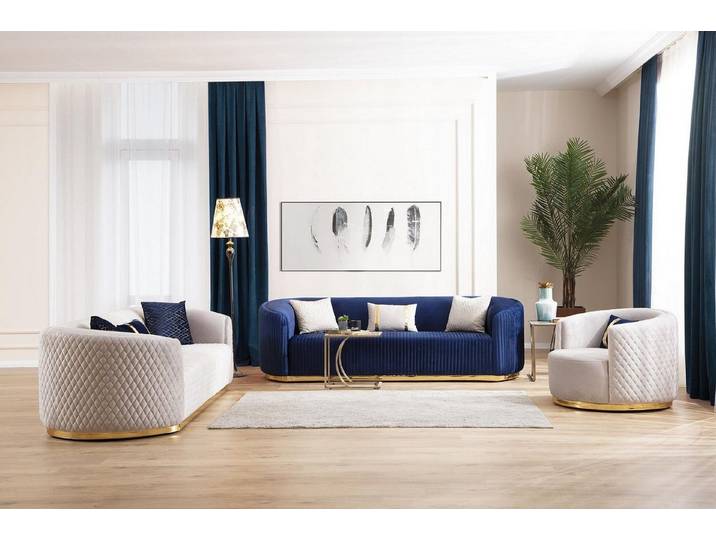 JVmoebel Sofa Blaues Sofa-Set aus Edelstahl mit eleganter Linienführung, Set 3 Teile, Made in Europa