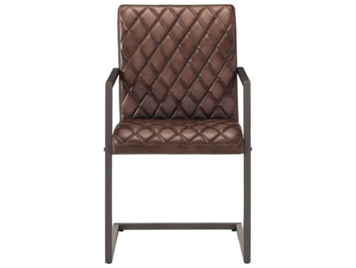 KTHLBRH Freischwinger Esszimmerstühle 2 Stück braun aus echtem Leder Retro-Design, Used-Look, Eisenrahmen, Schaumstoff, 51 x 56 x 91 cm