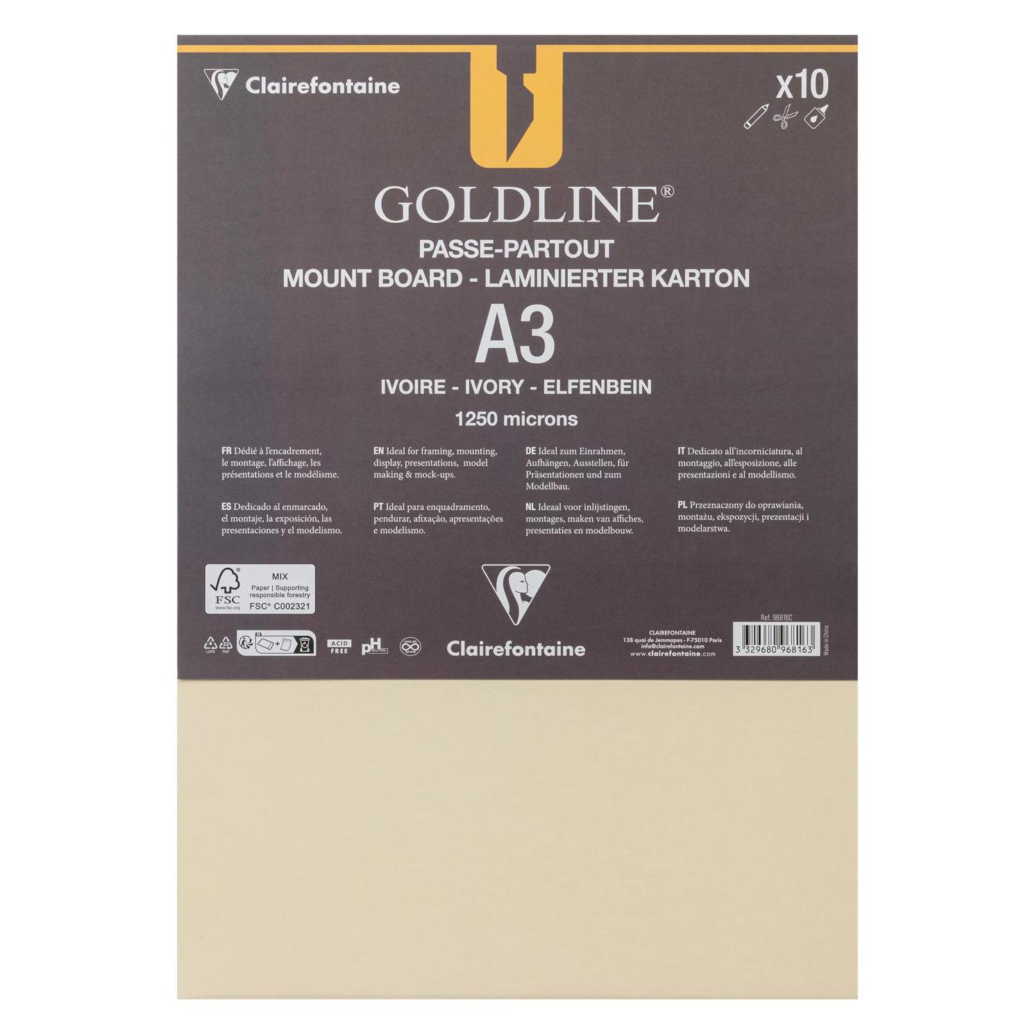 Clairefontaine Goldline Passepartoutkarton A3, 10 Bogen 1,25mm - Elfenbein (10x) (96816C)