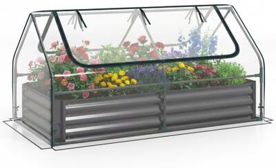 Costway 69 x 33 x 12 Inch Galvanized Raised Garden Bed with Cover-Black