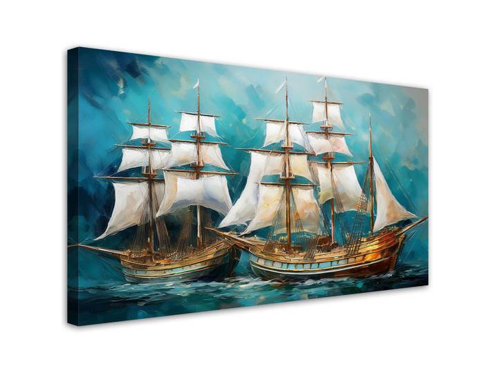 Feeby Wandbild schiffe segelschiffe retro türkis, Türkis, Abstrakt, Rechteckig, 120x60 cm, Bilder & Rahmen, Bilder, Leinwandbilder